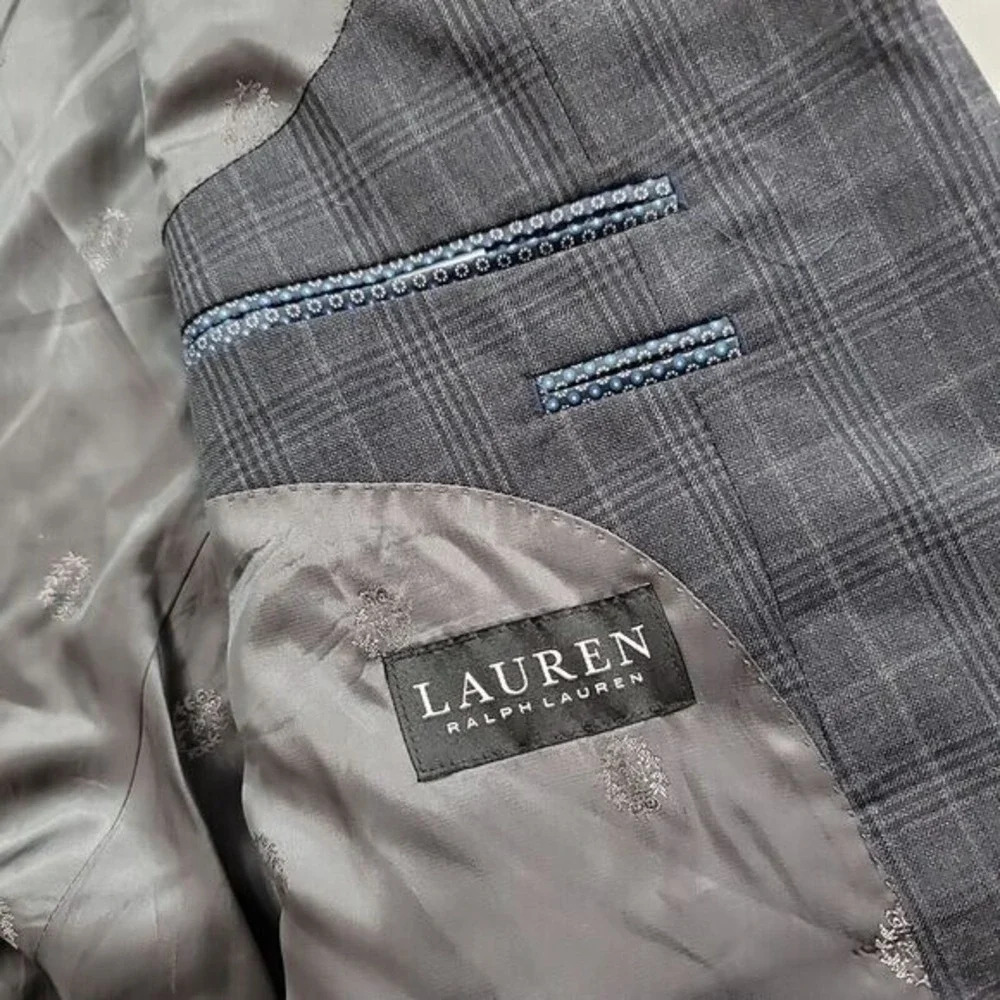 LRL Ralph Lauren Sport Coat Mens 50R Charcoal Plaid Classic‎ Blazer $295 NEW
